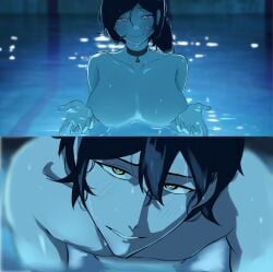 1boy 1girls andrew_graves ashley_graves big_breasts black_hair blush breasts brother_and_sister choker color female female_focus green_eyes incest iruka_iruka71 light_skin male meme nude pink_eyes pool reze_in_the_pool_(meme) siblings straight swimming swimming_pool the_coffin_of_andy_and_leyley twitter_link water