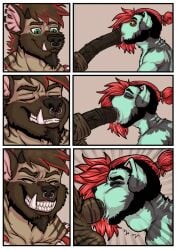 2021 animal_genitalia animal_penis anthro anthro_on_anthro anthro_penetrated anthro_penetrating anthro_penetrating_anthro balls beard biped black_body black_fur black_hair blue_body blue_fur bodily_fluids border_collie brown_body brown_fur brown_hair canid canine canis close-up closed_eyes collie comic deep_throat domestic_dog duo equine_genitalia equine_penis erection facial_hair facial_piercing fangs fur genitals goatee graffyeen hair herding_dog hi_res horn hyena inside jewelry kobu kobu_art looking_pleasured male male/male male_penetrated male_penetrating male_penetrating_male mammal mane medial_ring multicolored_hair neck_bulge necklace nose_piercing notched_ear nude nude_anthro nude_male oral oral_penetration pastoral_dog penetration penis piercing pubes red_hair red_sclera saliva septum_piercing sex sheepdog striped_balls striped_body striped_genitalia striped_hyena striped_penis stripes teeth tied_hair two_tone_hair vein veiny_penis yellow_eyes