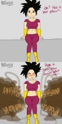 1girls :3 bed bedroom bitting_lip blush boi034 brown_fart brown_fart_cloud cheeky clothed dragon_ball dragon_ball_super fart fart_cloud fart_fetish farting farting_on_pillow femdom fully_clothed huge_fart kefla mocking pillow pov smile stinky_fart submissive_pov talking_to_viewer trembling wet_fart