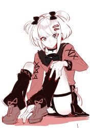 1boy androgynous bob_cut bulge choker collar crossdressing femboy femboy_only lio_fotia miniskirt partially_colored petite petite_body petite_male pouting pov promare short_hair slim slim_male slim_waist solo thigh_strap twink twintails