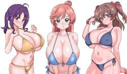 3girls big_breasts bikini cure_kyunkyun cure_precious cure_prism delicious_party_precure hirogaru_sky!_precure huge_breasts kimi_to_idol_precure nagomi_yui nijigaoka_mashiro nipple_bulge pillow_shading pouting precure pretty_cure shigure_kokoro skymashiron toei_animation