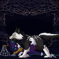 4_eyes animal_genitalia animal_penis animated arthropod_webbing battle_academia_series battle_principal_yuumi black_body black_fur bodily_fluids bound canid canine canine_genitalia canine_penis domestic_cat duo felid feline felis female feral forced fur genitals grey_body grey_fur hi_res knot knotted_penis lawealewd league_of_legends lying male male/female mammal multi_eye on_back penetration penis purple_body purple_fur rape red_eyes riot_games sex spidog_(silphium) tail teeth tencent tongue vaginal_penetration web_bondage white_body white_fur yellow_eyes yuumi_(lol)