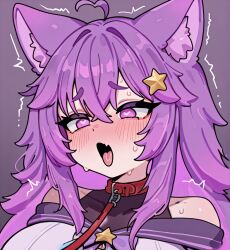 ahe_gao ai_generated belt chains gumiixi hair_ornament heart-shaped_pupils latam_virtual_youtuber purple_hair rear_view ricochetk slime_girl star_hair_ornament submissive_female sweat virtual_youtuber vtuber