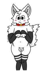 :3 absurd_res anthro ass bayeeenny bib big_butt big_head black_clothing black_handwear black_legwear black_mittens black_stockings blush blush_lines boy_kisser_(meme) clothing collar femboy flat_colors fluffy fluffy_ears fluffy_head fluffy_tail full-length_portrait fur genitals grey_ears hair handwear heart_eyes heart_symbol hi_res legwear male meme mitten_hands mittens penis portrait red_blush red_collar simple_background small_penis smile solo stockings tail vein veiny_penis white_background white_bib white_body white_ears white_fur white_hair white_tail