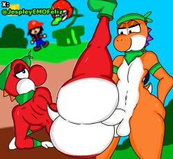2boys 2femboys ?_block anal anal_sex anthro ass balls belly_button big_ass big_balls big_butt big_penis bubble_ass bubble_butt dinosaur enormous_butt femboy_on_femboy femboydom genitals huge_ass huge_balls huge_butt huge_cock jespley jespleyelemofeliz large_ass large_balls large_butt large_penis large_testicles mario_(cosplay) mario_(series) nintendo orange_body orange_skin orange_yoshi penetration penis piranha_plant red_body red_skin red_yoshi request super_mario_bros. testicles warp_pipe white_body white_skin yoshi
