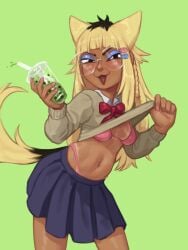 1girls bimbo breasts breasts_out cat_ears cat_girl cat_tail catgirl clothing dyed_hair fanart flashing flashing_breasts gyaru gyaru_gal hadmyway looking_at_viewer nekomimi perky_breasts perky_nipples petite petite_body petite_female pinup shirt_lift shirt_up skirt small_breasts tanned tanned_female tanned_skin thong thong_panties thong_straps tits_out wagyu