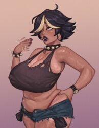 1girls big_breasts big_thighs breasts breasts_bigger_than_head busty busty_female chubby_belly cleavage curvaceous curvy curvy_body curvy_figure enormous_breasts giant_breasts gigantic_breasts hadmyway hairy hairy_armpits huge_breasts large_breasts massive_breasts nipple_bulge nipple_outline nipples nipples_visible_through_clothing original original_character punk slightly_chubby thong thong_panties tits_bigger_than_head