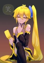 akita_neru blonde_hair half-closed_eyes looking_at_viewer ponytail side_ponytail speech_bubble teasing teasing_viewer vocaloid yellow_eyes