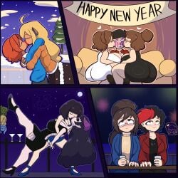 1boy amy_anderson_(pshelly) ass big_ass black_hair black_hair_female blonde_hair blonde_hair_female brown_hair brown_hair_female camille_(pshelly) cassandra_(pshelly) centaur centaur_girl emer’s_quest emer_(pshelly) fireworks full_moon happy_new_year high_heels human human_female human_male joey_(pshelly) kiss_mark kiss_mark_on_face kissing lesbian_couple lesbian_kiss long_hair long_hair_female mk210 monster monster_girl moon multiple_girls night night_sky penny_blake_(pshelly) power_rangers:_fune_force sadie-mae_(pshelly) short_hair short_hair_female short_hair_male snow snowing succubus succubus_horns tree trish_huter_(pshelly) yuri