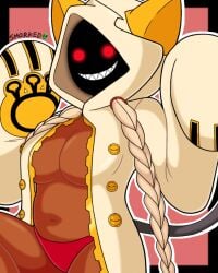 1girls blazblue chubby chubby_female dark-skinned_female dark_skin fecharis female inner_sideboob kaka_(blazblue) mask masked masked_female pudgy_belly slight_chubby smorked taokaka