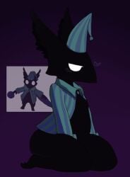 ass avian bedroom_eyes bird black_body black_fur blush blush_lines blushing bottomless commonbleat deadlock heart male male_only night_cap on_knees pajama_shirt pajamas rem_(deadlock) sitting sitting_on_knees