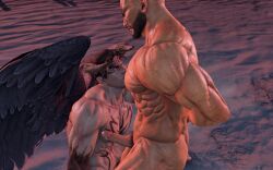 2boys 3d 3d_(artwork) 3d_model bandai_namco cum cumming demon demon_boy demon_horns demon_wings devil_jin feng_wei gay jin_kazama male male/male male_focus male_orgasm muscular muscular_male ogami4 outdoor_nudity outdoor_sex outdoors sucking_pecs tekken tekken_8 yaoi