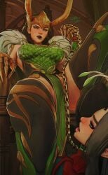 2girls 3d 3d_(artwork) 3d_model 3d_render alien alien_girl alien_humanoid alien_look_like_human alien_only asgardian background bare_hips big_ass big_breasts black_hair black_hair_female breasts chain_collar chain_leash chained chained_collar chains clawed_gauntlets clawed_gloves claws clothed clothed_female clothes clothing collar collared costume curvaceous curvy curvy_female curvy_figure dominant dominant_female dominant_female_submissive_female english_text exposed_hips female female/female female_alien female_focus female_only fit fit_female front_view frost_giant fully_clothed fully_clothed_female gloves goddess gold_jewelry green_eyes hand_on_hip helmet highres horned_helmet horns huge_ass huge_breasts huge_butt jewelry lady_loki lady_loki_(marvel_rivals) large_breasts light-skinned_female light_skin loincloth loki_(marvel) long_hair long_hair_female long_legs looking_at_another looking_at_partner looking_at_viewer looking_down looking_down_at_another looking_down_at_partner looking_up looking_up_at_another looking_up_at_partner mantis_(marvel) mantis_(marvel_rivals) marvel marvel_comics marvel_rivals multiple_females multiple_girls no_humans pelvic_curtain petplay pussy_peek reflection rule_63 seductive seductive_pose sexy sexy_clothing sexy_pose sfrinzy sideboob simple_background skimpy skimpy_armor skimpy_clothes skimpy_outfit slave_collar slim_waist submissive submissive_female superhero_costume superheroine superheroine_costume supervillain_costume supervillainess supervillainess_costume thick thick_ass thick_butt thick_thighs thigh_gap thigh_high_stockings thigh_highs thighhighs thighs thighs_bigger_than_head toned toned_body toned_female unconvincing_armor video_game video_games villainess voluptuous voluptuous_body voluptuous_female wide_hips wide_thighs