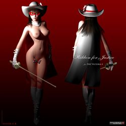 1girls 3d ai_sakai black_hair boots breasts cape curvaceous female gloves hat human kekko_kamen large_breasts long_hair mask nipples nude pale-skinned_female pale_skin scarf studio_h.e.r. superheroine sword tagme