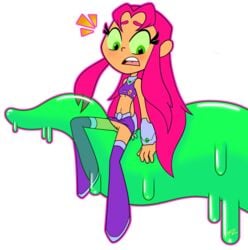 1girls cartoon_network dc frozenzombie green_eyes green_sclera koriand'r orange_skin pink_hair skirt_lift starfire tamaranean teen_titans teen_titans_go tentacle transparent_background