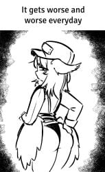 1girls ass ass_focus black_and_white clothing english_text female female_only grave/digger meme_caption no_pants officer_(grave/digger) panties roblox roblox_game robloxian royal_nation_(grave/digger) solo source_request standing tagme text thegreatavv thighs