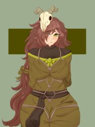 big_breasts big_thighs bondage bow clothed green_eyes long_hair rope rope_between_breasts rope_bondage ropes skull thick thick_thighs tied_up vtuber vtuberfanart yasughostsu