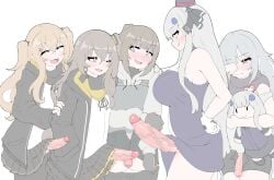 1boy 4futas big_breasts big_penis breasts brown_hair censored clothing dima_(girls'_frontline) femboy frottage futa_is_bigger futa_on_male futanari g11_(girls'_frontline) girls'_frontline grey_hair hk416_(girls'_frontline) jacket large_breasts large_penis long_hair male mosaic_censoring otoko_no_ko penis penis_size_difference physisyoon skirt skirt_lift small_penis trap ump45_(girls'_frontline) ump9_(girls'_frontline)