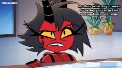 big_breasts breast_expansion demon demon_girl demon_horns helluva_boss millie_(helluva_boss) otakusedits red_body screenshot_edit