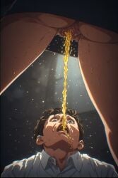 1man 1woman ai_generated femdom peeing piss_drinking pissing_in_mouth pissing_on_another straight