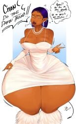 areolae ass_bigger_than_breasts ass_bigger_than_head big_ass big_breasts big_thighs blue_hair brianna_makov closed_eyes collar curvaceous curvy curvy_figure demon demon_girl demon_horns demon_tail elf_ears huge_ass huge_breasts huge_thighs lipstick notsafe4marcus original peace_sign pierced_ears piercing piercings pose posing small_breasts tagme tears voluptuous voluptuous_body voluptuous_female white_dress wide_hips wide_thighs