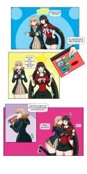 2girls big_ass big_breasts bimbofication black_hair blonde_hair body_modification breast_expansion breasts bubble_ass bubble_butt comic danganronpa danganronpa_2:_goodbye_despair dlobo777 dumb_girl dumbification english_text expansion expansion_sequence harukawa_maki huge_breasts hugging large_breasts nanami_chiaki nintendo nintendo_switch nintendo_switch_console school_uniform wide_hips
