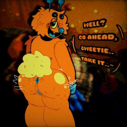 alien ambiguous_gender antennae_(anatomy) austin_(muppetmeat) back fluffy_tail hair_over_one_eye half_closed_eyes looking muppet muppet_nose presenting_hindquarters pubic_hair pussy swaying_hips