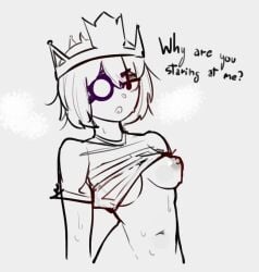 1girls areolae breasts decaying_winter dialogue english_text nipples one_breast_out probablyavv roblox roblox_game robloxian shirt sledge_queen source_request stomach sweat sweating text underboob