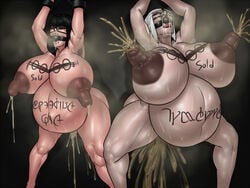 2girls armpit_hair ball_gag big_breasts body_writing bound breasts cum cum_overflow cumdrip dark_hair dubious_consent erect_nipples female female_armpit_hair final_fantasy final_fantasy_xiv kiera lactation merlwyb_bloefhiswyn pregnant questionable_consent rampage0118 ready_to_pop restrained sex_slave sister slave steam used white_hair