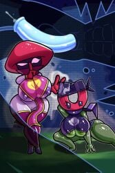 2023 abs areola balls big_breasts big_penis biped bodily_fluids breasts clothed clothing costume detailed_background digital_drawing_(artwork) digital_media_(artwork) doregami duo_focus electronic_arts elemental_creature elemental_humanoid eyelashes feet female fingers fishnet_clothing front_view fungi_fauna fungi_humanoid fungus genital_fluids genitals ghost gloves green_body group handwear headgear headkerchief headwear hi_res humanoid kerchief magnet-shroom magnet-shroom_(pvz) male nightcap_(pvz) nipples not_furry penis plant plant_girl plants_vs._zombies plants_vs._zombies_heroes plants_vs_zombies plants_vs_zombies:_heroes popcap_games pose precum purple_body purple_eyes scarf spirit standing thick_thighs trio under_boob vulva wide_hips