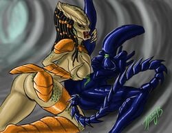 2girls alien alien_(franchise) alien_girl alien_only alien_vs_predator female female_xenomorph female_yautja grriva interspecies multiple_girls predator predator_(franchise) xenomorph yautja yuri