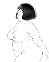 bangs bbw black_hair chubby cloudxmoe female glasses jimiko line_art nerd nerdy_female nude original overweight overweight_female teenager