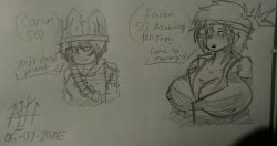 1girls 2025 artist_request big_breasts blush breasts canon_vs_fanon cleavage clothed clothing dated decaying_winter dialogue english_text eyewear female female_only nipple_bulge roblox roblox_game robloxian short_hair sledge_queen source_request text traditional_media_(artwork)