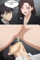 1boy 1woman ai_generated femdom milf peeing piss_drinking pissing_in_mouth