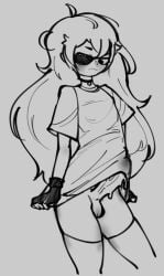 1boy balls bottomless choker erection erection_under_shirt eyepatch femboy gloves long_hair penis pirate pulling_down_shirt roblox roblox_game robloxian shirt sketch solo source_request standing tagme thegreatavv thighhighs zeppelin_wars