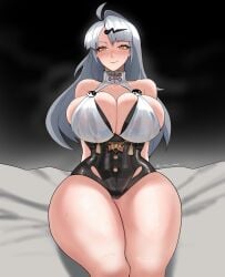 arms_by_side bangs big_breasts big_thighs breasts busty busty_female cleavage cleavage_overflow cute cute_face female female_focus female_only hips hips_wider_than_shoulders hourglass_figure legs_together long_hair looking_at_viewer niray_sama oppai pale-skinned_female revealing_clothes sexy sexy_body sexy_clothing sideboob_cutout silver_hair sitting sitting_down solo solo_female solo_focus thick thick_thighs tiny_waist voluptuous_female wide_hips wide_thighs yellow_eyes yixuan_(zenless_zone_zero) zenless_zone_zero