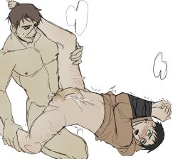 2boys :o abs afraid_of_monsters anal black_hair blush bound bound_wrists brotherhon56337 brown_hair clothes_lift commentary creator_connection cry_of_fear cum david_leatherhoff duct_tape full_body highres holding_legs male_focus multiple_boys nipples nude rolling_eyes scar scar_on_face sex shirt_lift short_hair simon_henriksson symbol-only_commentary tan toned toned_male yaoi