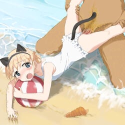 1boy 1girls flat_chest one-piece_swimsuit ovia pubic_hair rape rosalie_de_hemricourt_de_grunne strike_witches swimsuit taken_from_behind virgin virginal_blood water world_witches_series