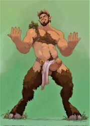 abs belly_button brown_fur digitigrade flower fur grahamgroans hooves horn_ring horns loincloth loincloth_aside male male_only minotaur mythological_creature navel nipples penis pointy_ears ring satyr solo solo_focus solo_male tongue tongue_out vein veins