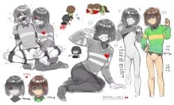 bdsm blood_stain bottomless brown_hair deltarune grey_body grey_hair hidden_eyes kris_(deltarune) more_at_source nonbinary_(lore) nude pain_keeper pussy red_eyes rope rope_bondage shadow_over_eyes slim_body soul_(deltarune) sweater sweater_lift teasing vessel_(deltarune)