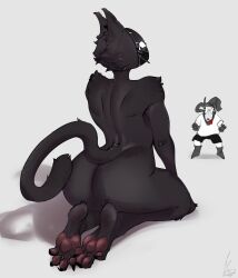 1girls ass ass_focus cat_ears cat_tail clockat_(sabgong) full_body furry furry_female looking_back paws self_insert zacsart