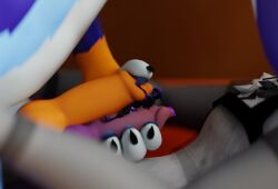 2025 3d_(artwork) animal_genitalia anthro blender_(artwork) canid canine canine_genitalia close-up digital_media_(artwork) extreme_size_difference femboy fox genitals group hi_res kitsunaki licking male male/male mammal micro nest_(artist) nest_(character) penis rexouium simple_background size_difference stuck_between_penises tongue trio