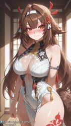 1girls ai_generated bare_legs bare_shoulders bare_thighs big_breasts blush breasts brown_hair closed_mouth clothed clothed_female curvy curvy_body curvy_female dreamyan_ai embarrassed female female_focus female_only flustered fox_ears fox_girl fox_tail hi_res high_quality high_resolution highres large_breasts long_hair red_eyes smile smiling solo solo_female solo_focus tail thick_ass thick_thighs thighs uncensored ye_shunguang zenless_zone_zero