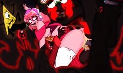 ahegao_face aku alastor_(hazbin_hotel) bill_cipher black_hat_(villainous) cum cum_in_mouth cum_in_pussy cum_inside gangbang gangrape gravity_falls hazbin_hotel male miss_heed_(villainous) penis samurai_jack triple_penetration villainous