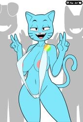 2026 5_fingers absurd_res anthro areola areola_slip artist_name big_breasts blue_body breasts camel_toe cartoon_network clothed clothing domestic_cat eyebrows eyelashes felid feline felis female fingers foxart950 gesture group half-closed_eyes hand_gesture hi_res ineffective_clothing looking_at_viewer mammal narrowed_eyes navel nicole_watterson one-piece_swimsuit open_mouth open_smile pink_nose silhouette skimpy sling_bikini smile solo_focus standing swimwear teeth text the_amazing_world_of_gumball tongue trio v_sign whiskers white_sling_bikini