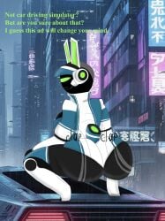 1girls anthro ass booty bunny car cyberpunk fanart female petia20013 project_turboblast robot screen_face solo tempo_(project_turboblast) twerk twerking