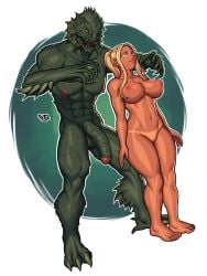 1boy 1girls abs artist_logo big_break! blonde_hair breasts clitoral_hood commission completely_nude fins fishman green_eyes green_skin hi_res imminent_rape imminent_sex large_breasts large_penis monster_boy muscular muscular_male navel nervous nervous_smile nude obliques original penis ponytail popi_(ignitioncrisis) pussy sharp_claws sharp_teeth sidelocks tan_lines testicles thick_thighs vj99 vulva yellow_sclera