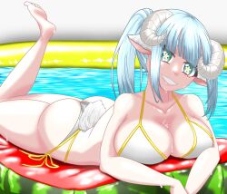 1girls alaplateada asahi_kotone big_breasts bikini blue_hair feet female female_focus female_only green_eyes hispanic_virtual_youtuber horns kotone_asahi latam_virtual_youtuber legs light-skinned_female light_skin looking_at_viewer smiling_at_viewer solo solo_female thick_thighs thighs virtual_youtuber vtuber vtuberfanart