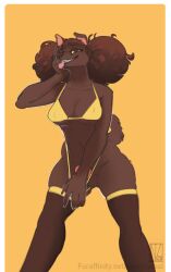 animal_genitalia animal_penis anthro balls bedroom_eyes big_breasts bikini bikini_bottom bikini_pull bikini_top breasts canid canine canine_genitalia canine_penis canis clothing clothing_pull digital_media_(artwork) domestic_dog erection fur genitals gynomorph hair half-closed_eyes intersex knot lavasi legwear looking_at_viewer mammal narrowed_eyes penis seductive simple_background smile solo standing swimwear swimwear_pull tail teeth thigh_highs tongue tongue_out two-piece_swimsuit