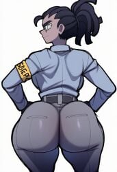 1girls ai ai_generated ass_focus back_view behind_view big_ass big_butt bubble_ass bubble_butt bwl_(style) female female_focus female_only helltaker looking_at_viewer novelai policewoman_(helltaker) solo thick_thighs